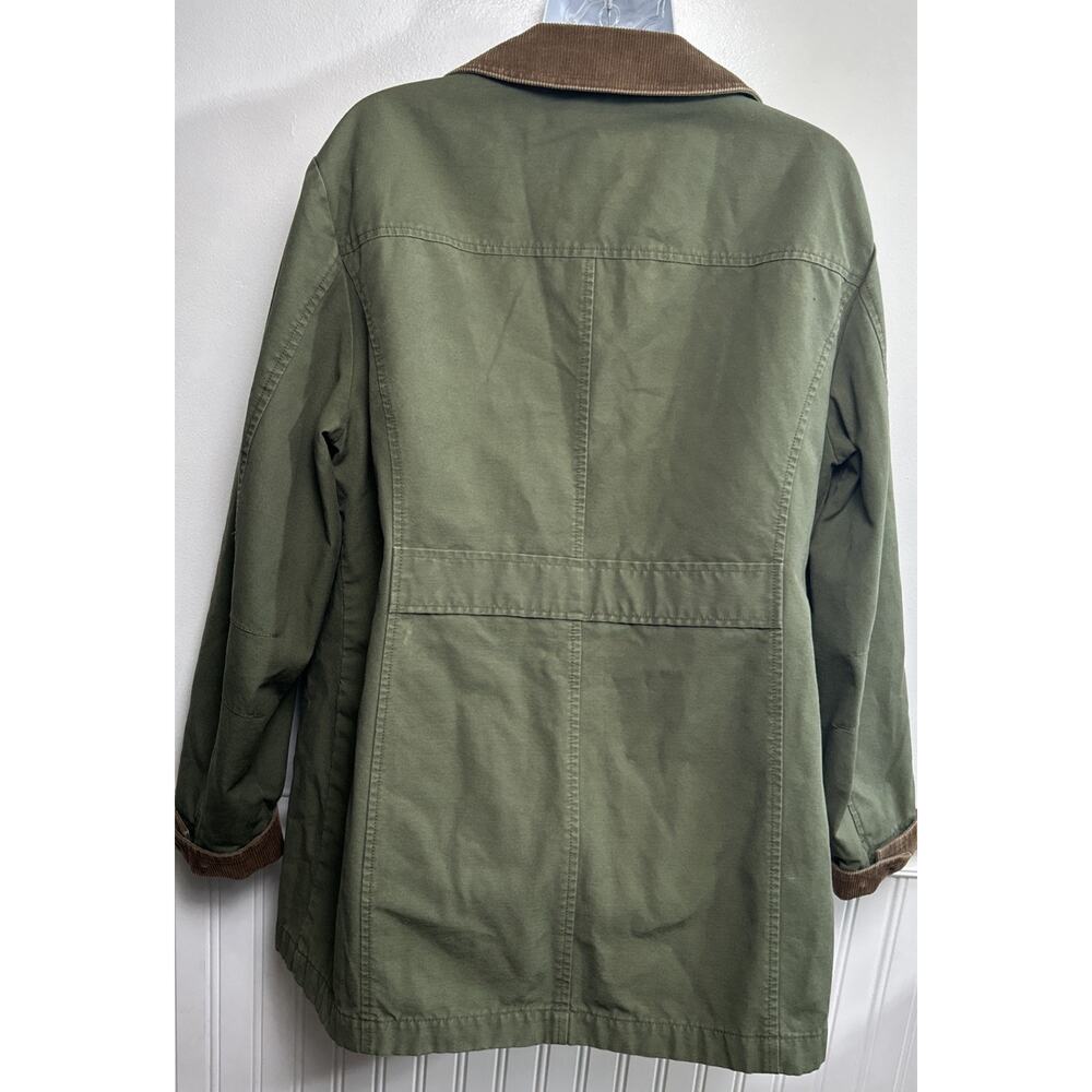LL Bean Jacket Barn Chore Field Coat Corduroy Trim Flannel Lined Green Women M - Picture 4 of 11